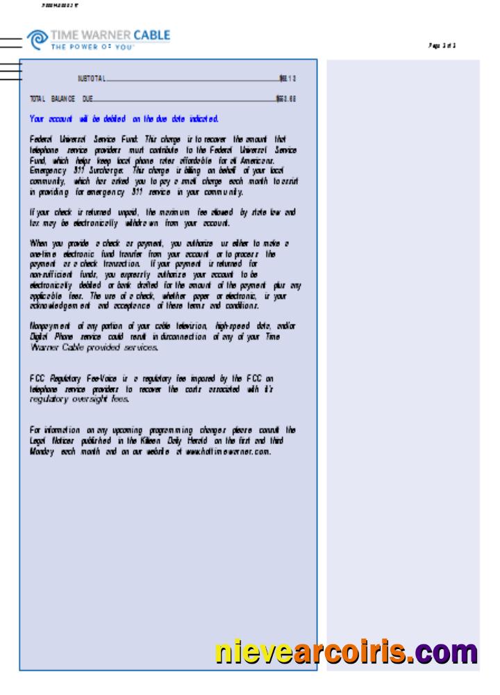 Time Warner Cabel utility business bill, page 3